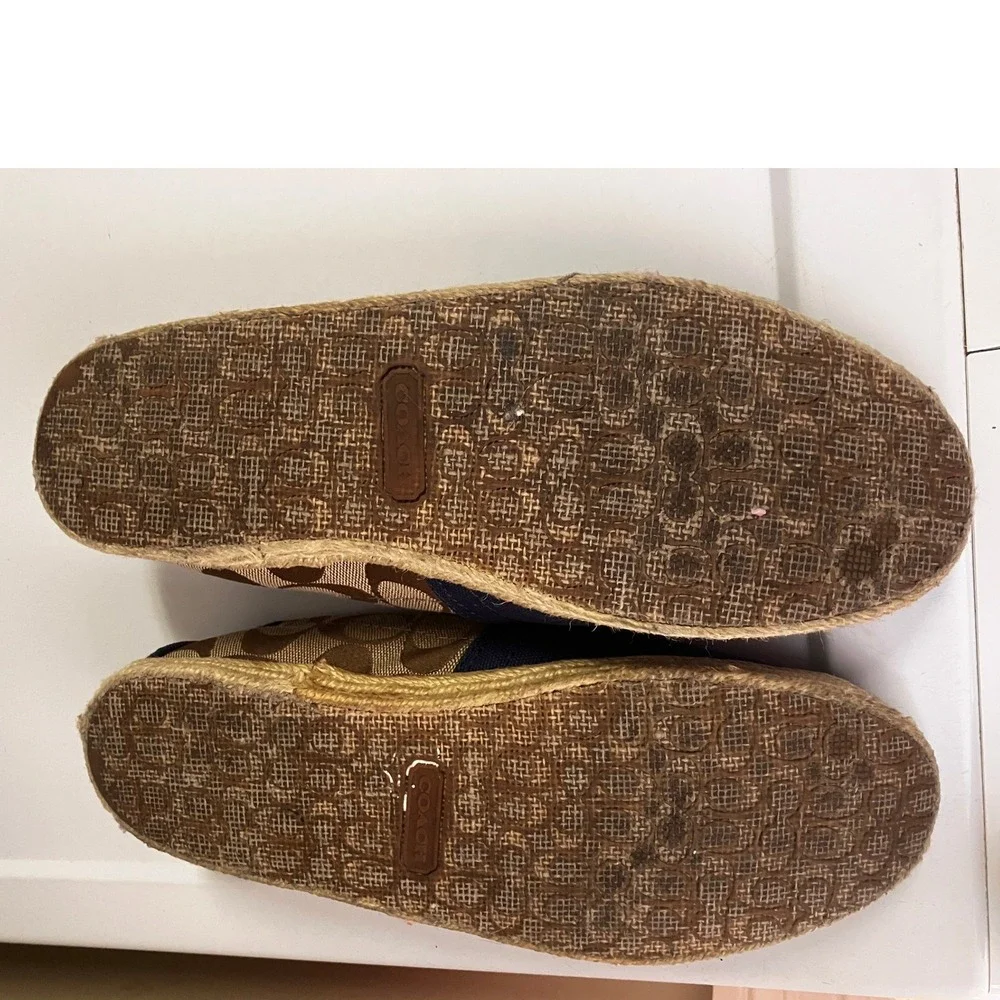 Coach Margret Navy Canvas Signature Monogram Espadrille Flats Womens 10B Q4052